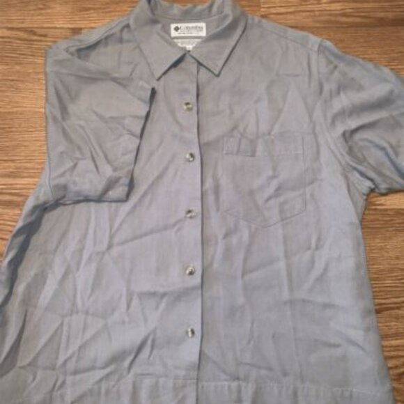 Columbia Mens Large Casual Button Down Short Sleeve Gray Shirt Rayon Flax Blend - Picture 2 of 7